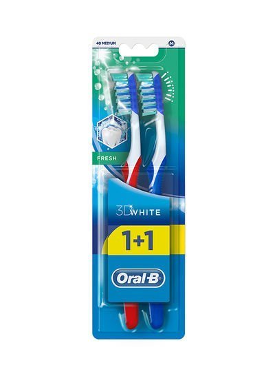 Oral B 3D White Fresh Medium Toothbrush, Pack Of 2 Multicolor 40 Medium