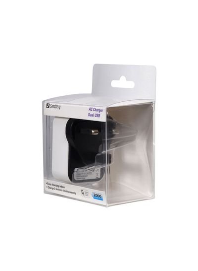 Sandberg Dual USB AC Charger 2.4+1A – UK Black/White