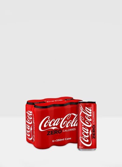 Coca Cola Zero Calories Carbonated Soft Drink 330ml Pack of 6
