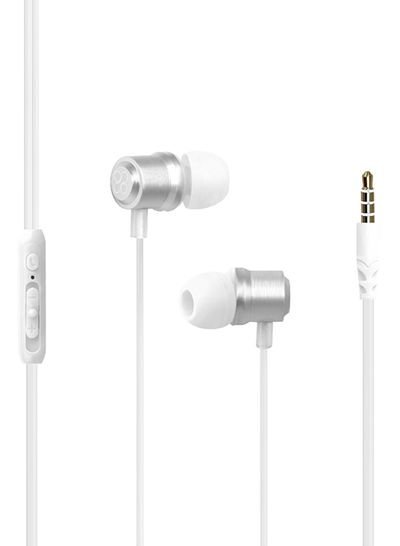 Promate Wi Earphone, Premium Magnetic Earbuds Stereo Headphones with Microphone, Built-In Volume Control, 1.2m Tangle Free Wire and Noise Cancelling for Smartphones, Tablets, Laptop, iPod, Travi White