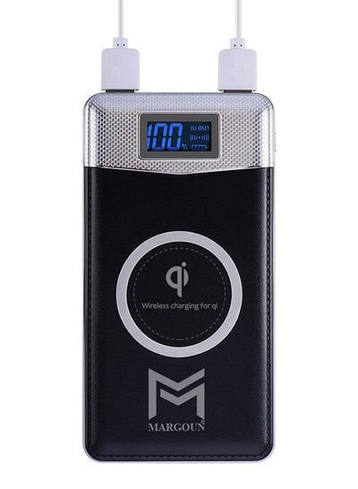 MARGOUN Portable Qi Dual USB Fast Charging Wireless Power Bank With Flashlight 12000mAh Black