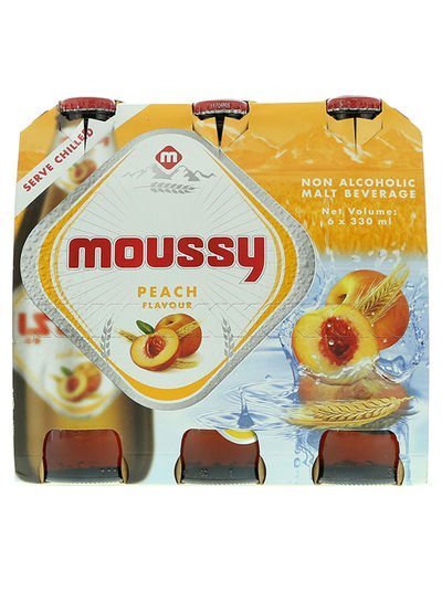 Moussy Peach Flavour Non Alcoholic Malt Beverage Glass Bottles 330ml Pack of 6