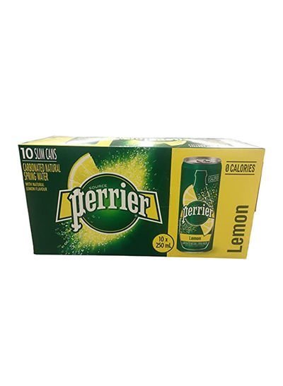 Perrier Carbonated Natural Spring Water With Natural Lemon Flavor Slim Can 250ml Pack of 10