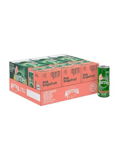 Perrier Sparkling Natural Mineral Water With Natural Pink Grapefruit Flavour Slim Can 250ml Pack of 10