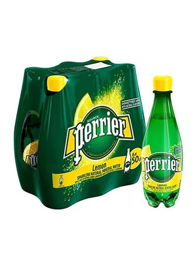 Perrier Carbonated Natural Sparkling Water With Lemon Flavor Pet Bottle 500ml Pack of 6