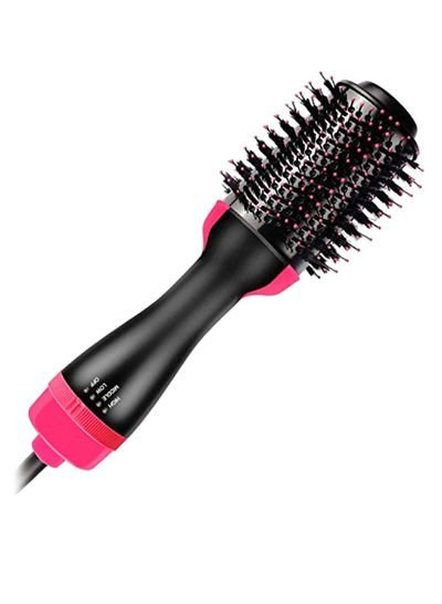 Generic 3-In-1 Electric One Step Hair Straightening Brush Pink/Black