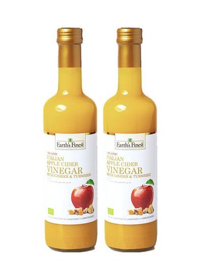 Earth`s Finest Organic Apple Cider Vinegar With Ginger And Turmeric 500ml Pack of 2