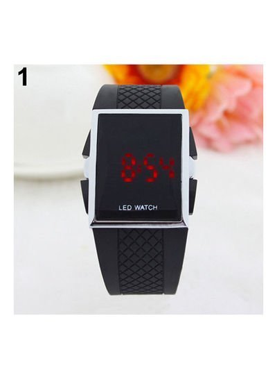 Generic LED Digital Display Square Case Wrist Watch Black