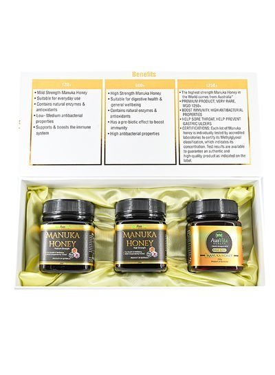 AusVita Health Manuka Honey Combo (MGO 120+, MGO 600+, MGO 1250+) 250G 750g Pack of 3