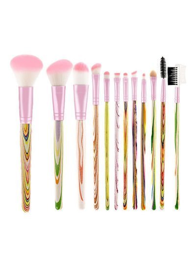 Generic 12-Piece Soft Synthetic Hair Makeup Brush Set Multicolour