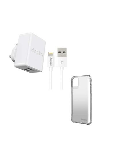 Energizer Bundle Of Ultimate 3.4A Charger With Shockproof Ultra-Slim Anti Scratch Back Case For iPhone 11 Pro Max White
