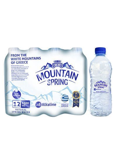 MOUNTAIN SPRING 12-Piece Ph8 Alkaline Natural Spring Water Bottle 500ml