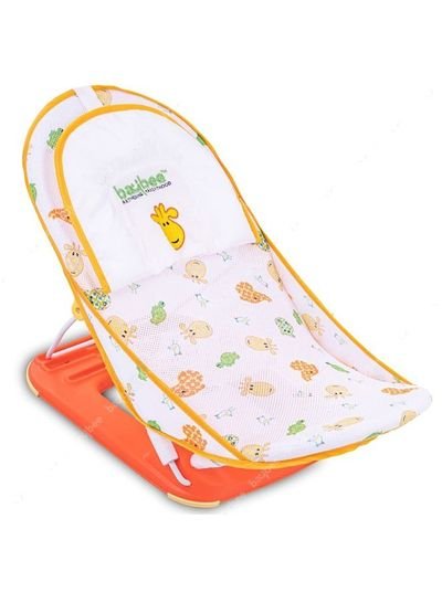 BAYBEE Baybee Baby Bather for New Born Babies with Foldable Compact 3 Position Recline Soft Mesh Support Infant Bath Seat Chair for New Born Boy Girl 0 to 6 Months Orange