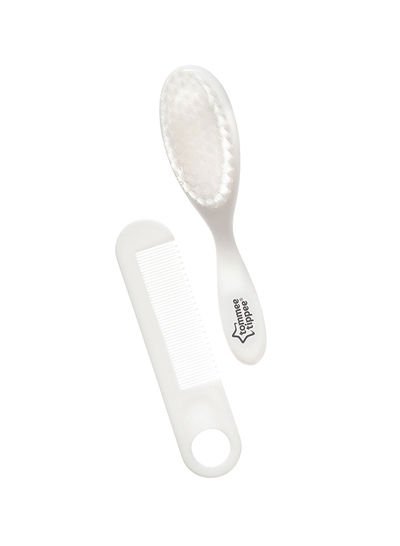 tommee tippee 2-Piece Super Soft Bristles Essential Basics Brush And Comb Set Suitable For New Born Baby White