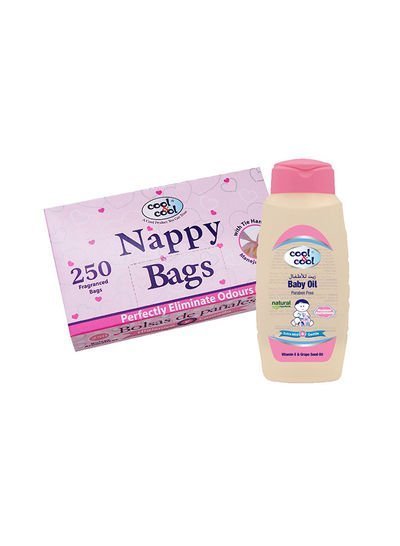 cool & cool Nappy Bags 250’s + Baby Oil 100ml Free