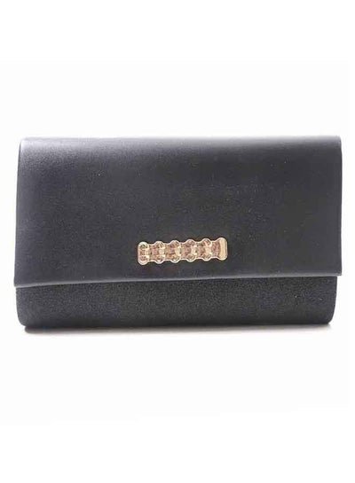 Generic Glitter Clutch bag with Leather Flap Clutch Shoulder handbag- Black
