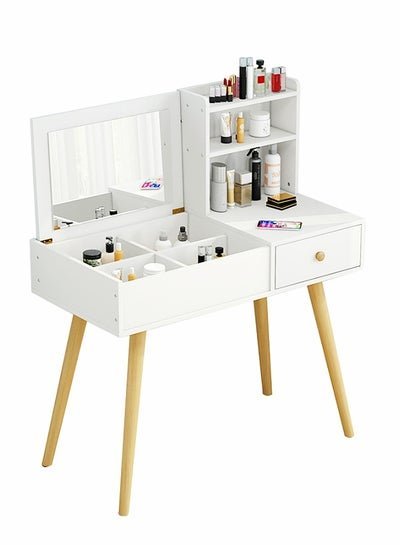 Generic Dresser With Mirror Vanities Table Make Up Organizer Drawers White 80x40x75cm