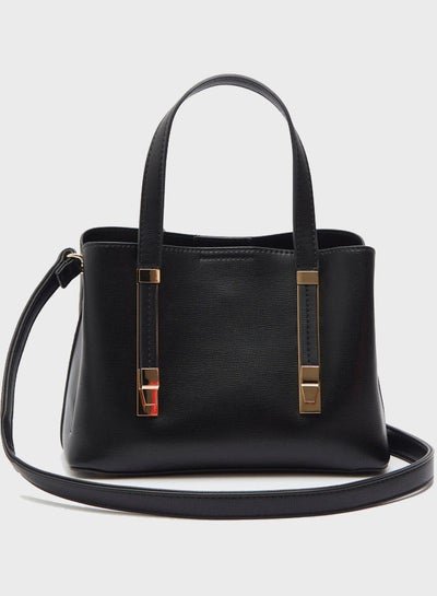shoexpress Solid Satchel Bag With Detachable Shoulder Strap Black