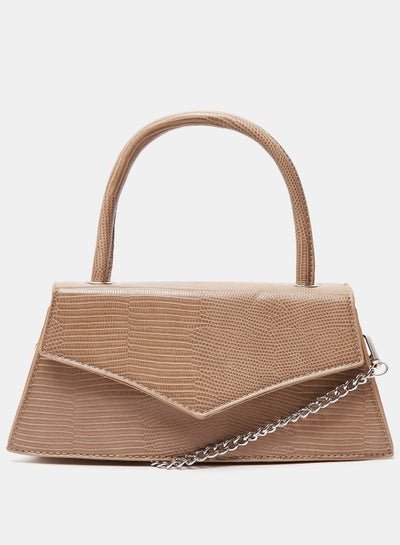 shoexpress Animal Textured Satchel Bag with Detachable Chain Strap and Magnetic Button Closure