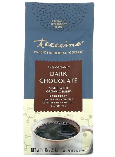 teeccino Prebiotic Herbal Coffee Dark Roast Caffeine Free Dark Chocolate 10 oz 284 g