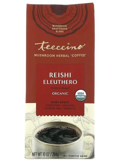 teeccino Mushroom Herbal Coffee Reishi Eleuthero Dark Roast, Caffeine Free 10 oz 284 g
