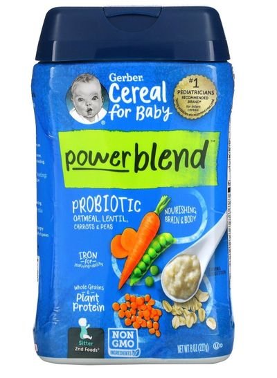 Gerber Powerblend Cereal Probiotic Oatmeal Lentil Carrots and Peas 227 gm