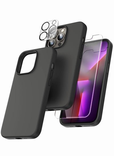Motim 5 in 1 Silicone Phone Case Compatible for iPhone 14 Military-Grade Drop Protection Soft Cover Shockproof Slim Case +2 Front Film +2 Screen Film