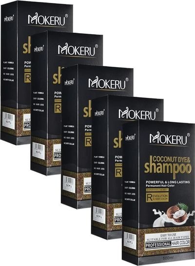 MOKERU Pack of 5 Coconut Dye and Shampoo Permanent Hair Colour Chestnut Brown