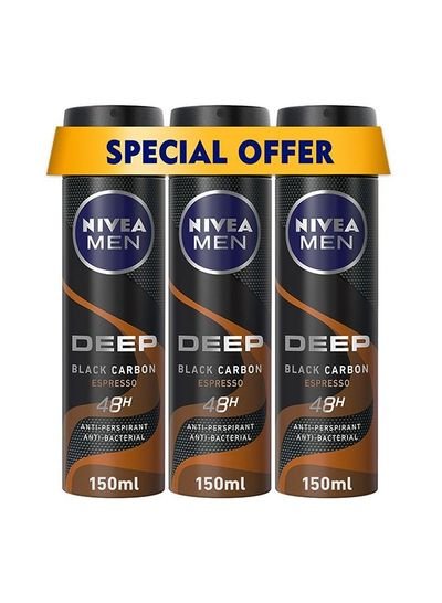 NIVEA NIVEA MEN DEEP Black Carbon Espresso, Antiperspirant for Men, Antibacterial, Spray 3x150ml