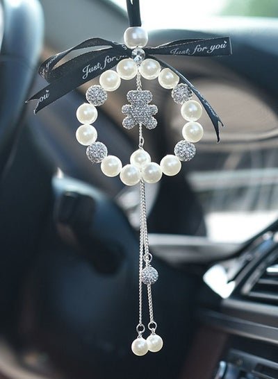 Maston Car Interior Pendant Bling Pearl Charm Car Ornament Fashion Rearview Mirror Accessories Car Keychain & Decoration (Little Bear)