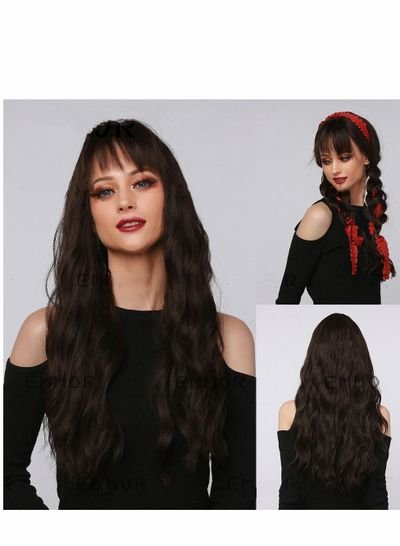Helenny Long Curly Wavy Hair Wigs For Women Heat Resistant Fiber Synthetic Daily Party Cosplay Wigs