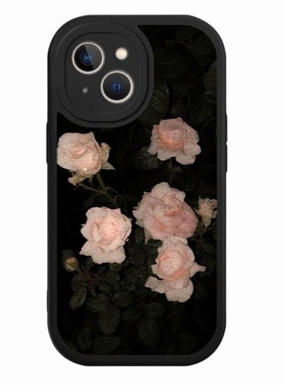 Motim Leather Rose Flower Case for iPhone 14/14 Plus Cute Pink Floral Pattern Design Phone Case Shockproof Protective Soft Slim Cover for Girls Women