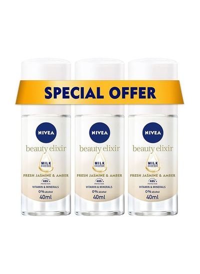 NIVEA NIVEA Beauty Elixir, Deodorant for Women, Fresh Jasmine & Amber Scent, Roll-on 3x40ml