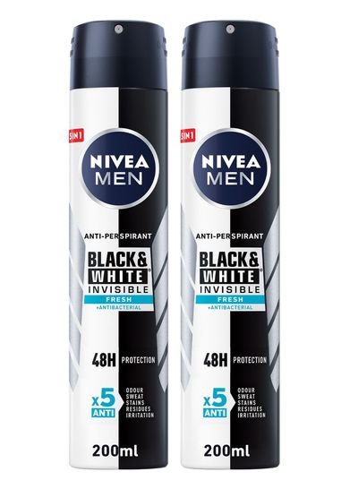 NIVEA NIVEA MEN Black & White Invisible Fresh, Antiperspirant for Men, Spray 2x200ml