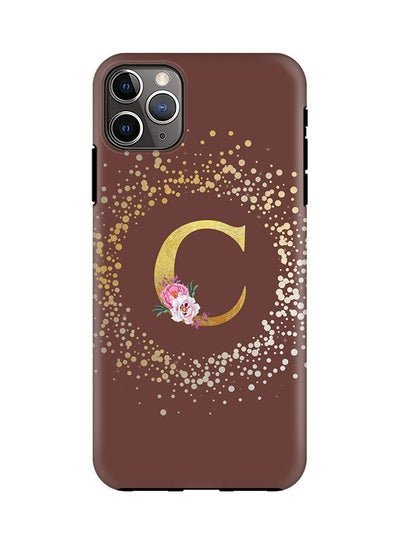 Stylizedd Monogram Tough Series for Apple iPhone 11 Pro Max Custom Initials Floral Pattern Tough Pro Dual Layer hybrid PC inner TPU protection Alphabet- C (Brown)