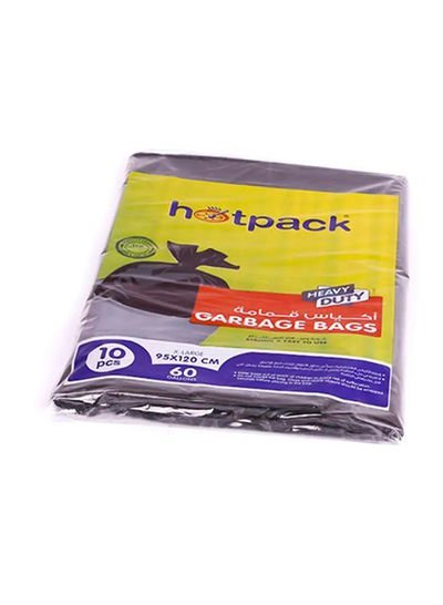 hotpack 10-Piece Heavy Duty Garbage Bags X-Large 60 Gallon Black 95x120cm