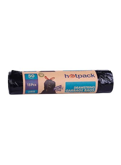 hotpack 15-Piece Heavy Duty Garbage Large Bags 50 Gallon Black 75x103cm