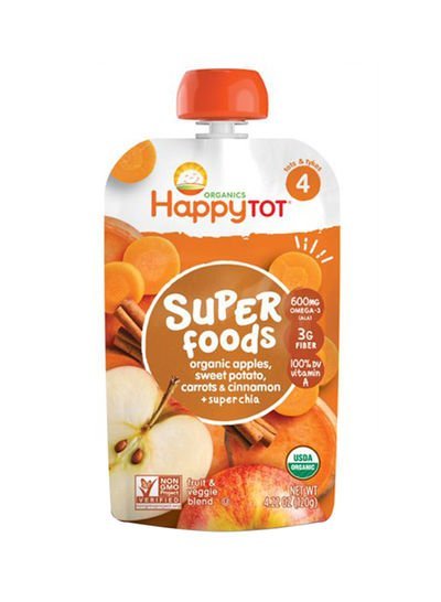 HAPPY FAMILY Organic S4 Superfoods Apples Sweet Potato Carrots Cinnamon Plus Superchia 120g