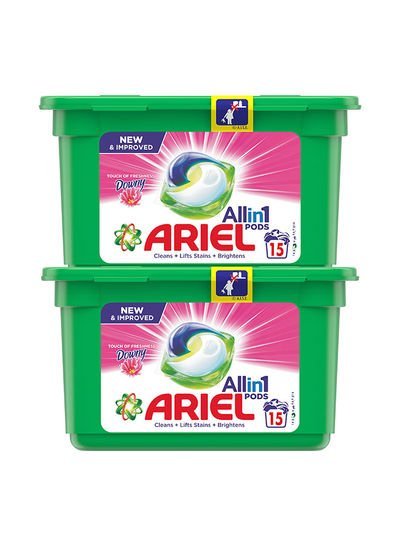 ARIEL Automatic All In 1 Pods Laundry Detergent Touch Of Freshness Downy 15 Count Pack Of 2 378g