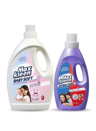 Maxkleen Baby Soft And Antibacterial Liquid Detergent 3+1L Pack of 2