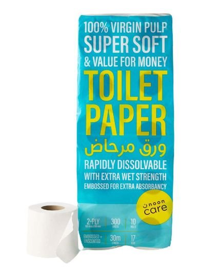 Noon Care Toilet Paper Roll, 17 GSM, Dual Ply Pack Of 10 White 30meter