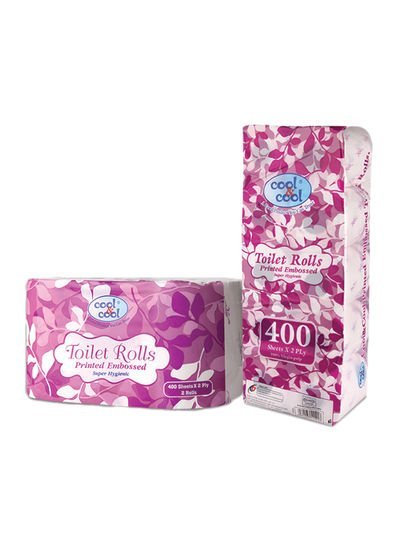 cool & cool Toilet Roll Printed 400 Sheets x 2 Ply, 12 Piece White