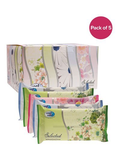 cool & cool Perfumed Facial Tissues, 2 Ply, 100 Sheets Pack Of 5 White