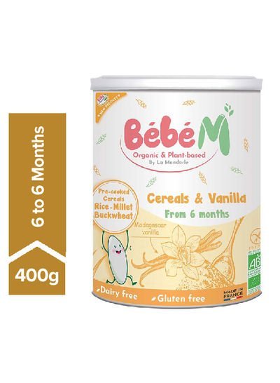 Bebe M Baby Organic Plant-Based Cereals And Vanilla Pre-Cooked Cereals Rice-Millet Buckweat Gluten Free 6 Months 400g