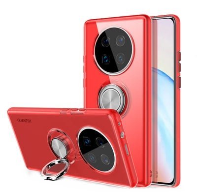 Generic Transparent Magnetic Ring Bracket Soft Shell Protective Cover For Huawei Mate40 Pro Plus Red