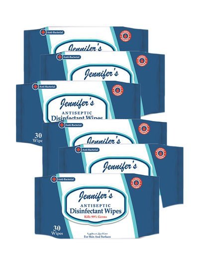 Jennifer’s Antiseptic Disinfectant 30 Wipes Pack Of 6 Blue 51x8x12cm