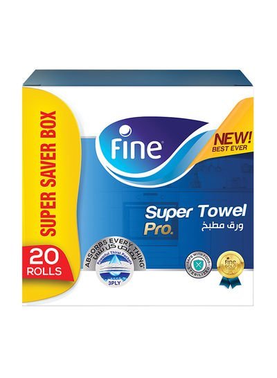 Fine 3 Ply Super Towel Pro Highly Absorbent Sterilized 20 Rolls White 496x248x265millimeter