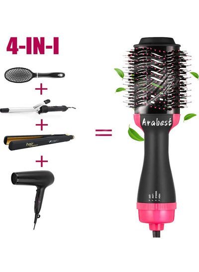 Arabest 4 In 1 Electric Professional Straight Curling Hair Dryer Comb Black/Pink