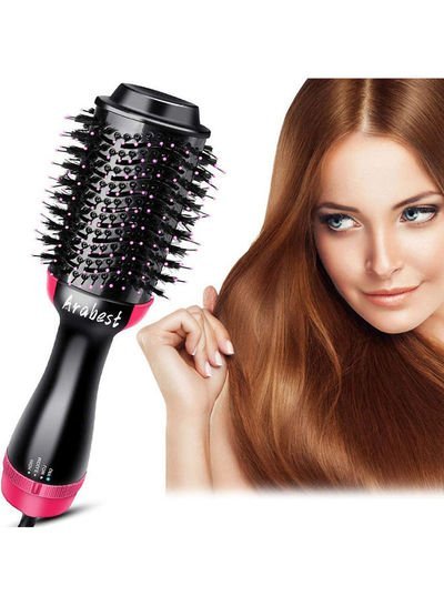 Arabest Electric Professional Straight Curling Hair Dryer Comb Black/Pink