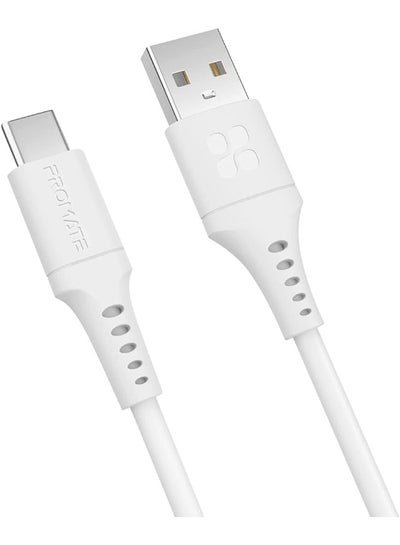 PROMATE iPhone14 USB to USB-C Cable, Durable Silicone Type-C Charging Cable with 3A Fast Charging, 480 Mbps Data Sync, 1.2m Anti-Tangle Wire and 25000+ Long Bend Lifespan for Samsung Galaxy S22, iPad Air, PowerLink-AC120 White
